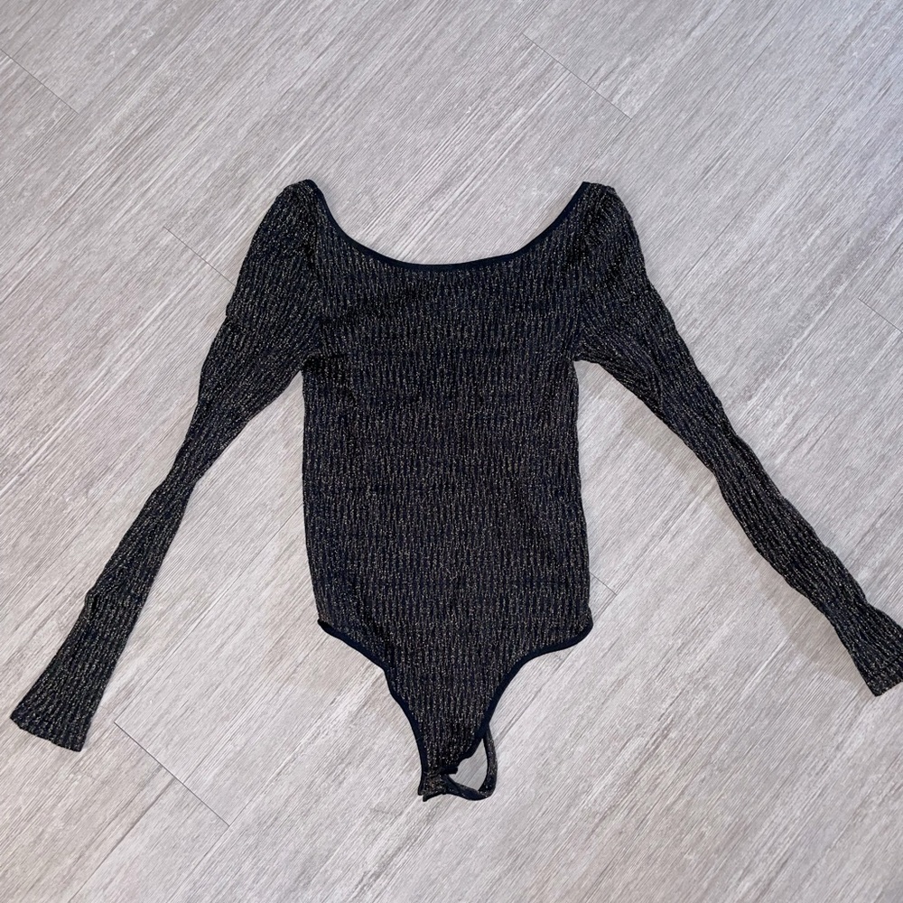 Free People - Shimmery Black Combo Bodysuit - Scooped Back - Size XS/S